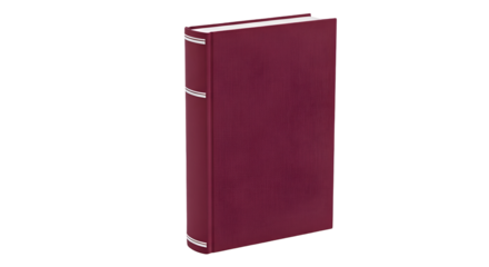 A tall slim burgundy hardcover book with white page edges