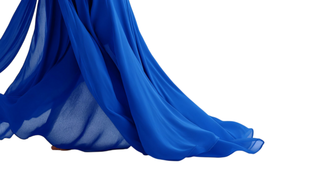 PNG of A graceful flow of deep blue fabric draping elegantly, showcasing the delicate movement and texture of the material.