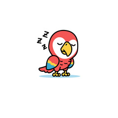 Cute Pixel Art Scarlet Macaw Parrot Sleeping Peacefully Against White Background Adorable Avian Character Illustration