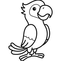 Cute Parrot Doodle With Open Beak and Feather Details Standing On Two Feet With A Transparent Background