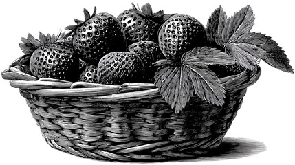 Basket of Ripe Strawberries: A detailed illustration of a basket overflowing with luscious, ripe strawberries, complete with vibrant leaves. It captures the essence of freshness and natural sweetness.