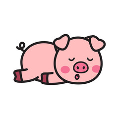 Cute Pink Pig Lying Down Sleeping With Closed Eyes And Blushing Cheeks Adorable Animal Illustration