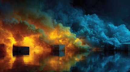 Intense fire with vivid flames and glowing embers, dynamic motion, dark background emphasizing bright orange and red colors, dramatic and powerful energy, perfect for action, disaster, or cinematic sc