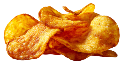 Crispy Potato Chips: A close-up shot of appetizing golden potato chips, with their satisfying crunch and inviting texture.