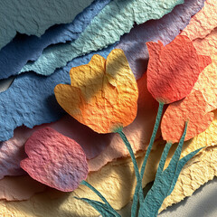 Colorful paper tulips on textured background for International Women’s Day  