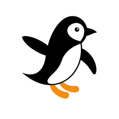 Penguin Running with Two Legs on White Background