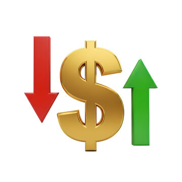 Golden Dollar Sign Red Green Arrows Isolated On Transparent Background