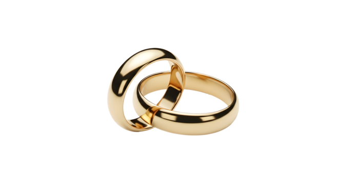 Wedding Rings Gold Shiny Isolated On Transparent Background - Powered by Adobe