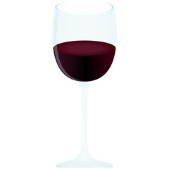 A clear glass goblet filled with deep red wine isolated on a white background highlighting the rich color and texture of the alcoholic beverage.