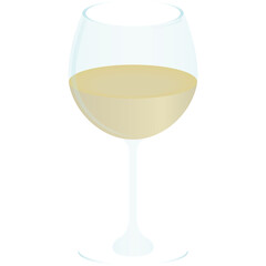 A clear wine glass filled with pale yellow wine stands on a transparent background, showcasing the delicate curve of the glass and the subtle gradient of the liquid