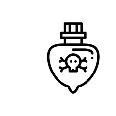 A black outline icon of a poison bottle with a skull and crossbones symbol on a white background symbolizing danger and toxicity