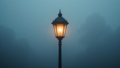 Fototapeta premium Street Lamp Illuminating Foggy Night Scene in Calm Urban Setting