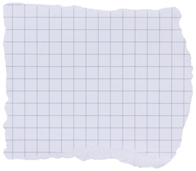 Piece of torn checkered white notebook page with black grid, isolated paper element for scrapbooking