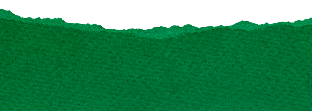 Bright emerald green scrap of paper with torn wavy edge, isolated ripped element for collage