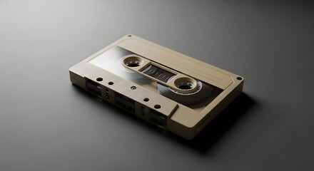 Fototapeta premium Retro audio cassette on dark background, vintage analog media symbolizing sound recording and preservation, concept of audiovisual heritage and memory archive