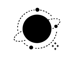 Celestial bodies showing an orbit around a dark planet with stardust