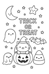 Vector cartoon illustration set cute doodle elements - Halloween coloring
