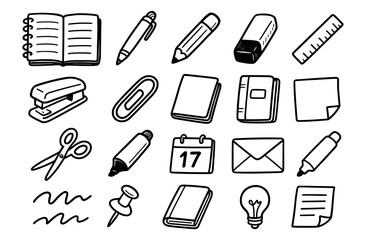 Fototapeta premium Hand drawn office supplies doodle for creative design projects