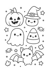 Vector illustration set of cartoon design icon - Halloween doodle coloring