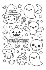 Funny characters vector illustration set - Halloween doodle coloring