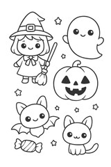 Funny Cartoon Set Vector Illustration Pattern - Halloween doodle coloring