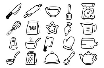Charming kitchen utensil doodles for culinary creativity in a whimsical style