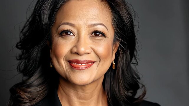 Serene Portrait: A close-up headshot of a gracious woman, radiating warmth and confidence, her gentle smile conveys a sense of approachability and wisdom.