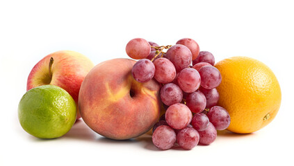 various fresh fruits on white background