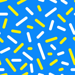 Retro 80s Party Elements Seamless Pattern with Blue Background Yellow and White Sprinkles on a Transparent Background for Festive Decorations