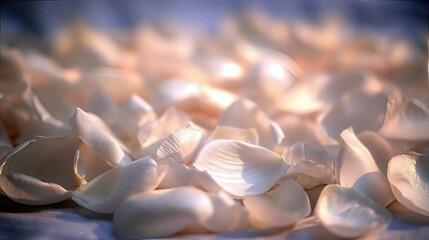 Fototapeta premium White Petals Cover a Serene Surface in Gentle Light at a Peaceful Outdoor Location