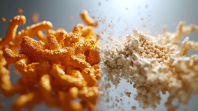 Abstract Particles Collision with Orange and White. - Powered by Adobe
