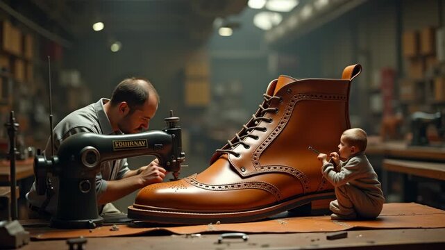 Shoemaker Polishing Leather Boot