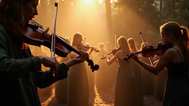 Violinists Performing on Stage