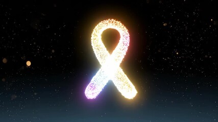 A powerful visual of glowing particles uniting to create an awareness ribbon. Symbolizes community, collective support, and solidarity in the fight against cancer.