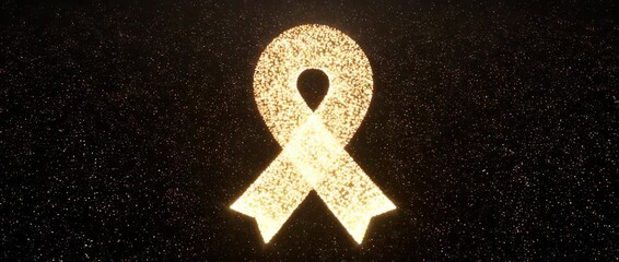 A powerful visual of glowing particles uniting to create an awareness ribbon. Symbolizes community, collective support, and solidarity in the fight against cancer.