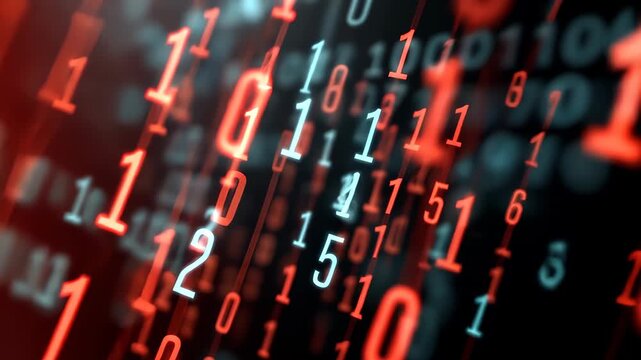 Binary Code Digital World: Explore the digital universe through a mesmerizing array of binary code, as numbers cascade across the screen, visualizing data and computation.