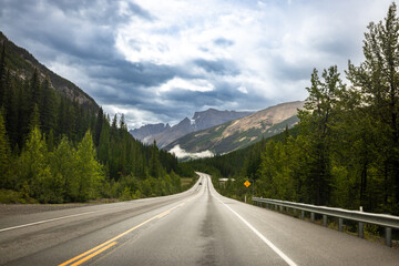 The Scenic Icefields Parkway Highway in Banff National Park Canada