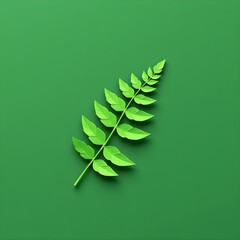 A stylized green fern leaf with a subtle 3D effect on a monochromatic green background.