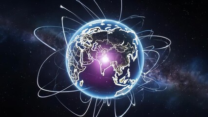 A spinning globe with interconnected glowing lines, symbolizing the worldwide effort in cancer research and the shared goal of finding a cure. For global health.