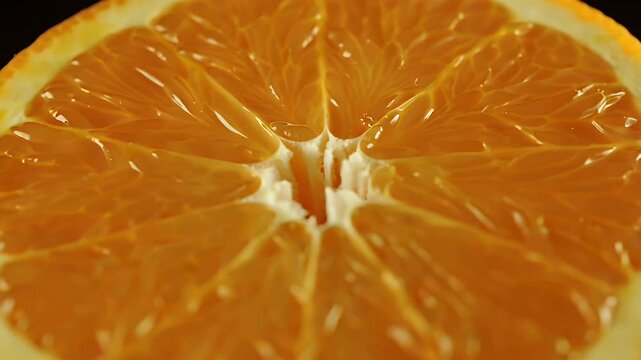 Vivid Cross-Section of Fresh Orange Segments Exposing Juicy Flesh in Bright Morning Light