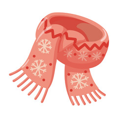 Cartoon winter scarf with snowflake pattern. Hand drawn vector isolated illustration.