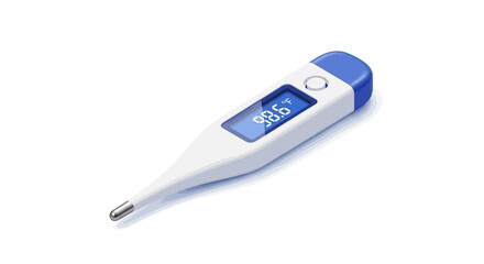 Isometric digital thermometer displaying a normal body temperature reading