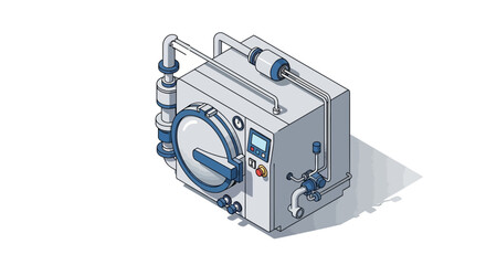 Isometric illustration of industrial autoclave for sterilization process
