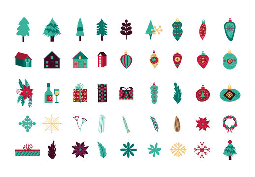 Colorful Christmas Ornament Holiday Illustrations Set