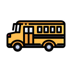A yellow school bus with black accents and tinted windows is depicted in a pixel art style with a transparent background, representing a classic educational transport vehicle