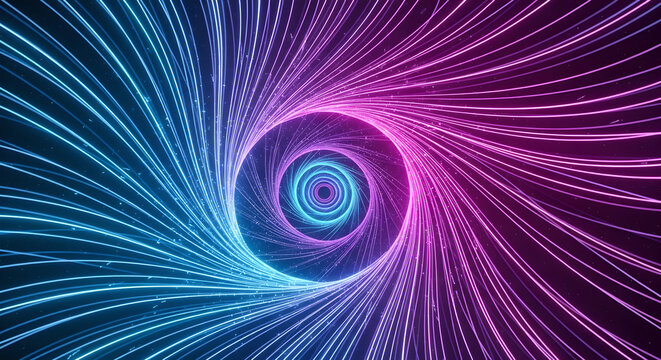 Neon Glowing Lines Tunnel Blue Pink Futuristic Swirl Copy Space