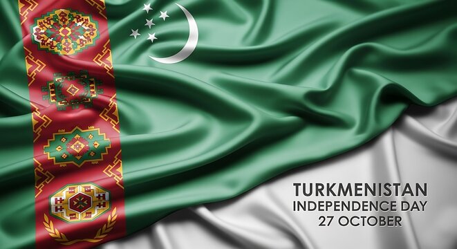 Turkmenistan Independence Day: Silk Flag with Crescent and Stars