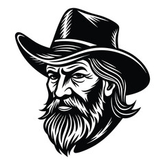 Detailed illustration of a rugged cowboy with a long beard and cowboy hat