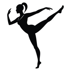Silhouette of a graceful ballerina in a dynamic dance pose against a white background