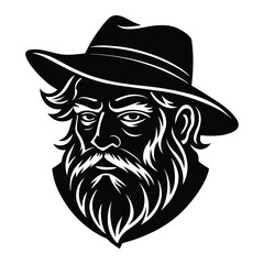 Woodcut style illustration of a bearded man wearing a cowboy hat